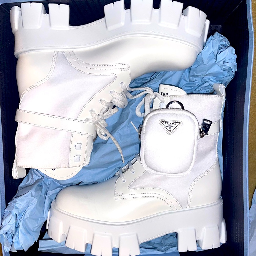 Bianco Monolith Prada short boots